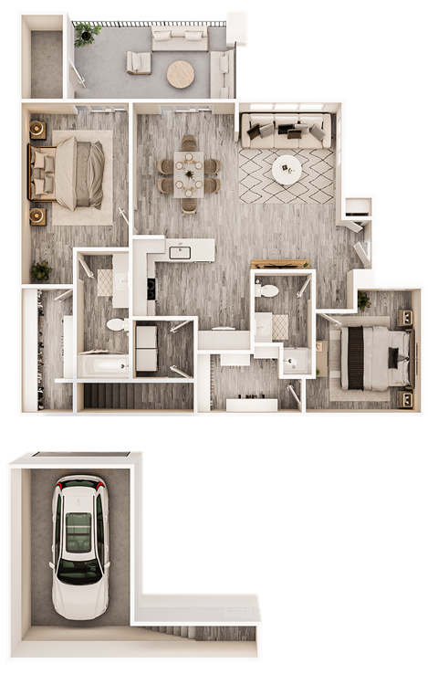 Floor plan for 2 beds, 2 baths, 1142 sqft